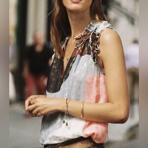 NWT Anthropologie Maeve Clip Dot Fantasia Ruffle Sleeveless Top Size 2